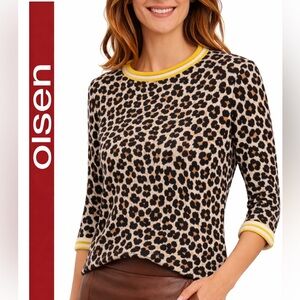 Olsen Leopard print long sleeve sweater Medium pullover